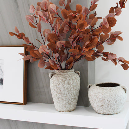 Elegant Cottage Ophelia Handmade Vintage Vase, Rustic Pottery,Decorative Flower Vase,Grey Textured Cement Vase , Medium Slim Body 10.5 x 10.5 x 8.3
