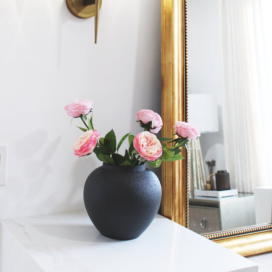 Elegant Cottage Sophia Handmade Vintage Vase, Shelf Decor vase, Rustic Pottery,Decorative Flower Vase for Home Decor, Textured Black Vase