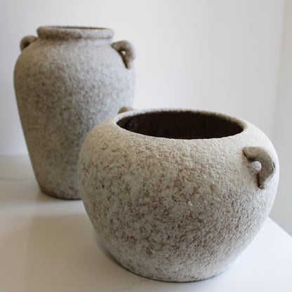 Elegant Cottage Ophelia Handmade Vintage Vase, Rustic Pottery,Decorative Flower Vase,Grey Textured Cement Vase Small Wide 10.5 L X 10.5 W X 7 H